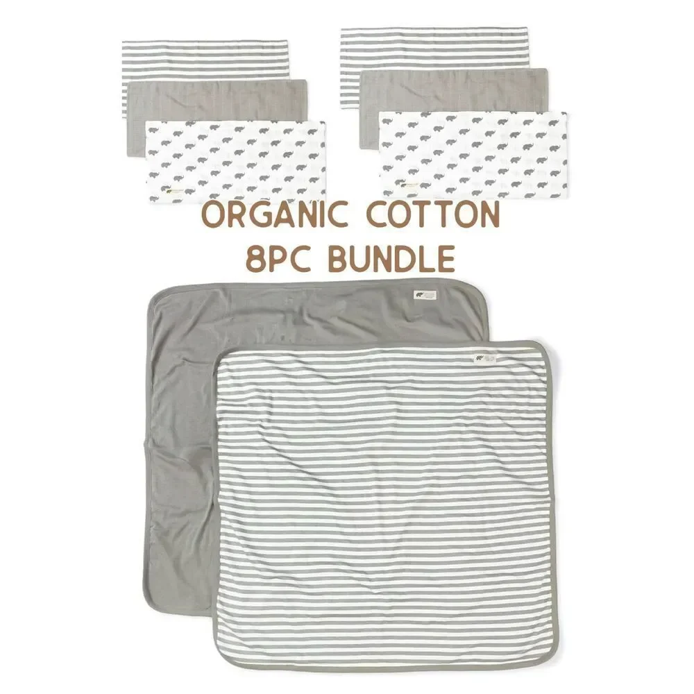 NWT Monica and Andy Organic Cotton 8 piece Blanket and Burp Cloth Bundle - Gende